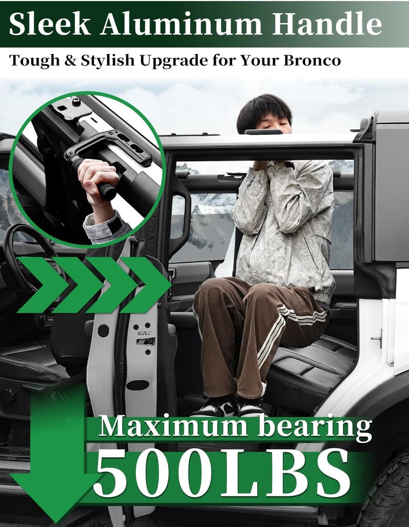 JROAD Bronco Aluminum Grab Handles Roll Bar Non-Slip Grip HandlesCompatible with Ford Bronco 2021-2025 Front or Rear Seat 4 Door Soft/Hard Top,Bronco Raptor Interior Accessories （2PCS/Black） - Image 3